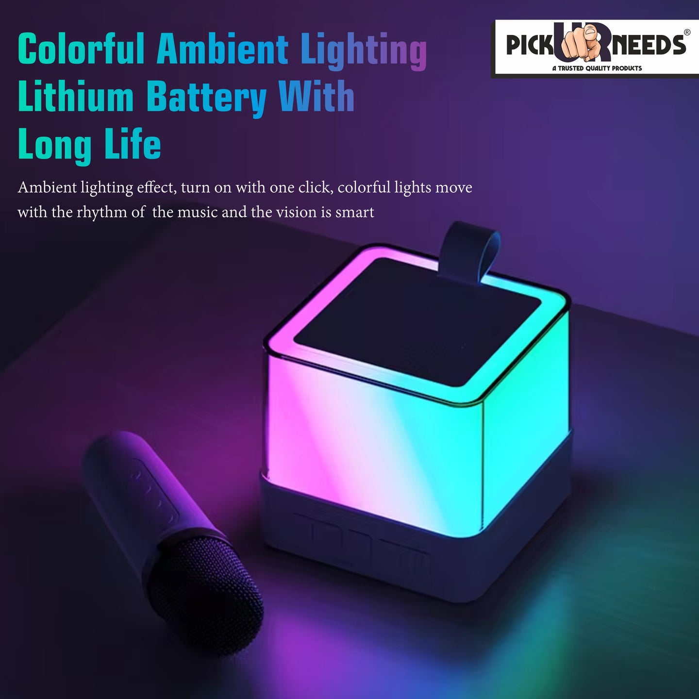 Pick Ur Needs Rechargeable Karaoke Mike 4 Type Voice RGB Light For Singing Bluetooth Speaker Microphone  (Blue)